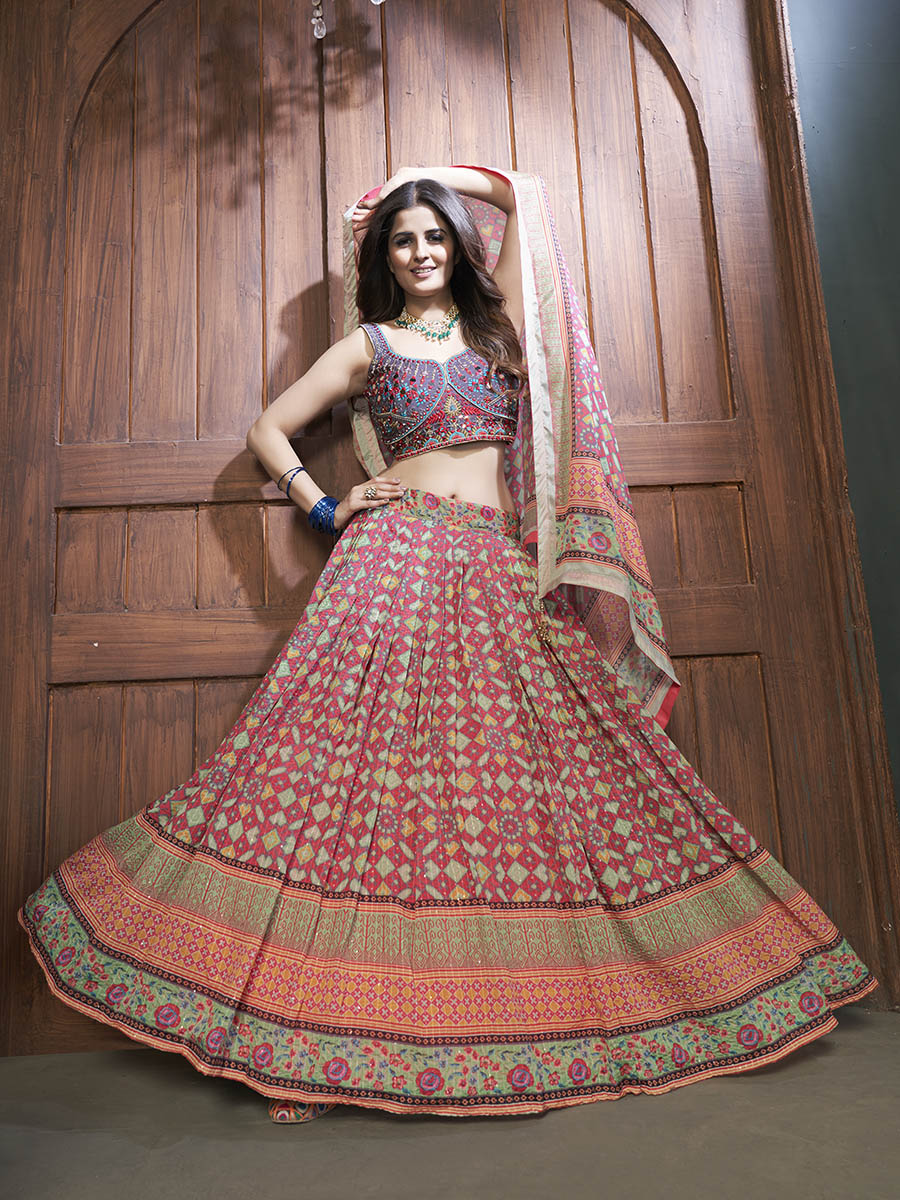Myra Multicolor Silk and Chinon Embroidered Designer Lehenga