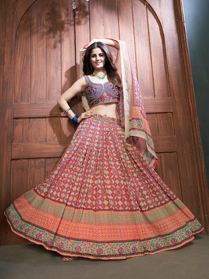 Myra Multicolor Silk and Chinon Embroidered Designer Lehenga