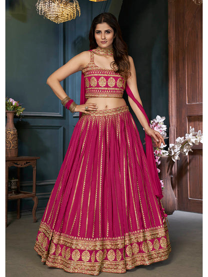 Myra Pink Georgette Embroidered Designer Lehenga