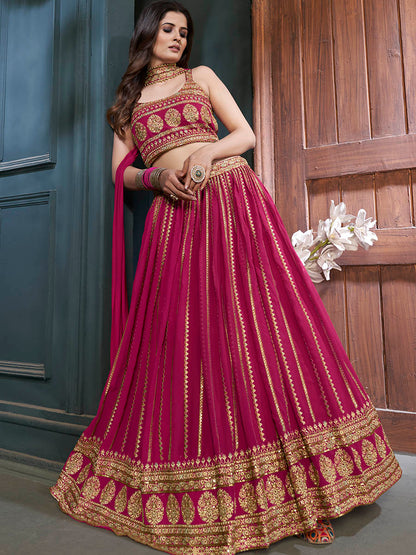 Myra Pink Georgette Embroidered Designer Lehenga