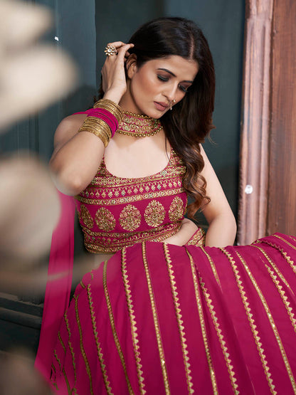 Myra Pink Georgette Embroidered Designer Lehenga