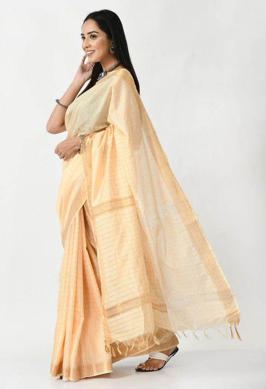 Mominos Fashion Moeza Golden Bhagalpuri Handloom Silk Raj Shree Saree with unstitched Blouse piece