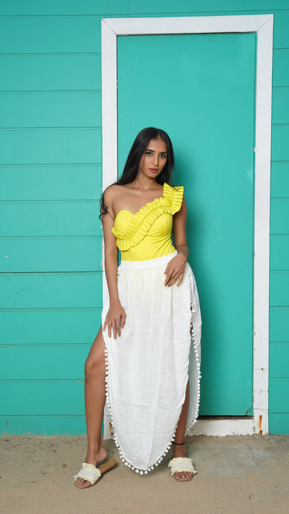 Noroke Cotton Crepe Pom Pom Beach Wear Skirt