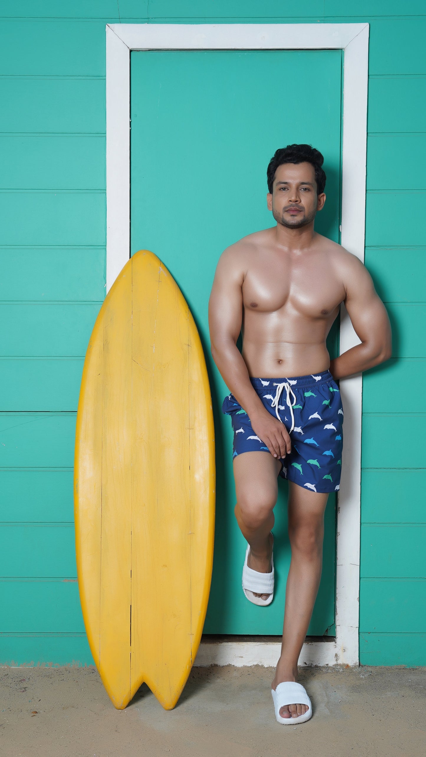 Noroke Sustainable fabric | Poly elastane Dolphin Patterned Men Swim Shorts