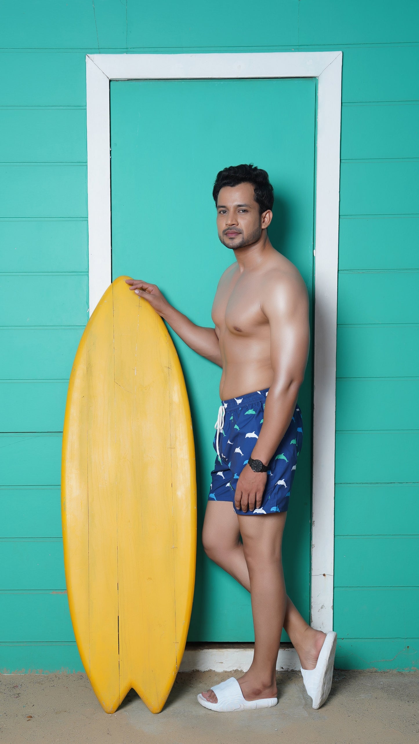 Noroke Sustainable fabric | Poly elastane Dolphin Patterned Men Swim Shorts