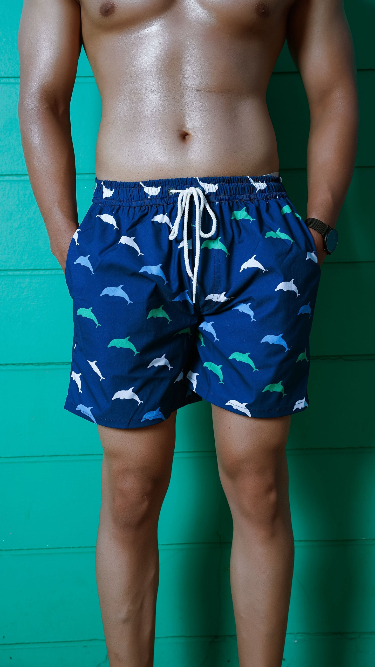 Noroke Sustainable fabric | Poly elastane Dolphin Patterned Men Swim Shorts