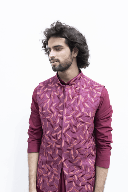 Magenta Designer Men's Nehru Jacket by Hilo Design