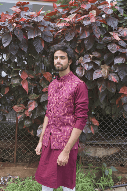 Magenta Designer Men's Nehru Jacket by Hilo Design