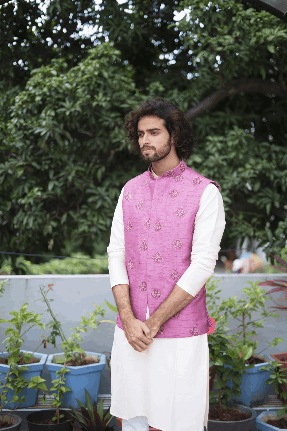 Mauve Designer Men's Nehru Jacket by Hilo Design