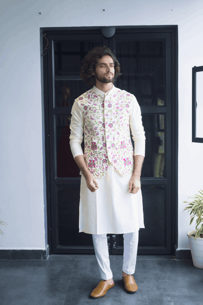 Off White Designer Men's Nehru Jacket by Hilo Design
