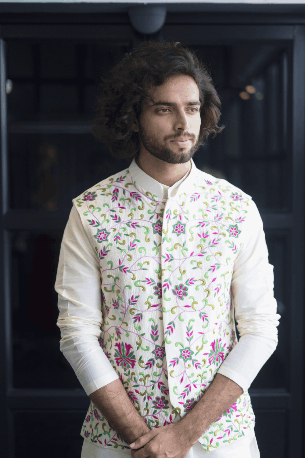 Off White Designer Men's Nehru Jacket by Hilo Design