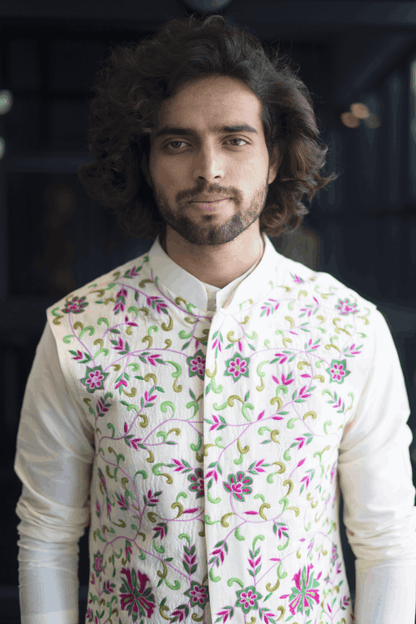 Off White Designer Men's Nehru Jacket by Hilo Design