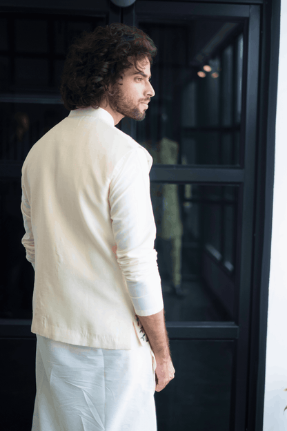 Off White Designer Men's Nehru Jacket by Hilo Design
