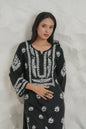 Gharana India Modal Fine Cotton Chikan Kari Kurta – Black