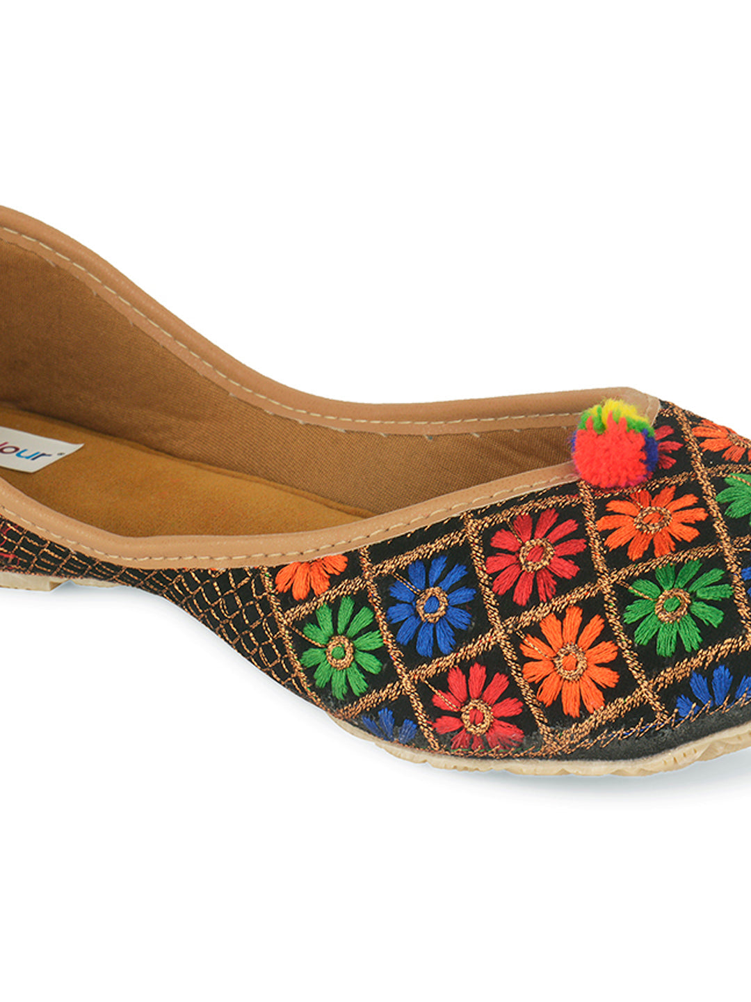 Desi Colour Women Indian Ethnic Footwear-Floral Black