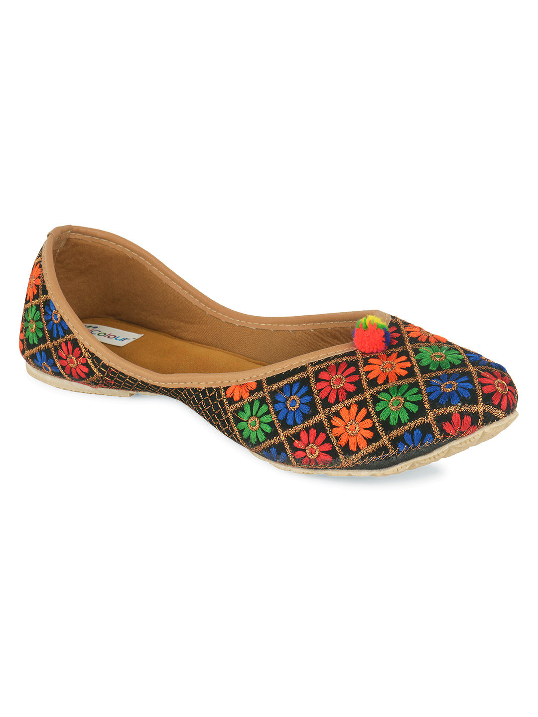 Desi Colour Women Indian Ethnic Footwear-Floral Black
