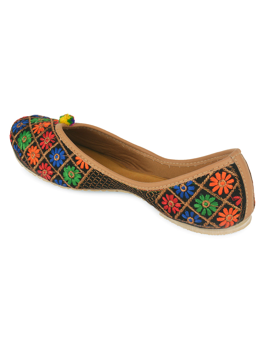 Desi Colour Women Indian Ethnic Footwear-Floral Black