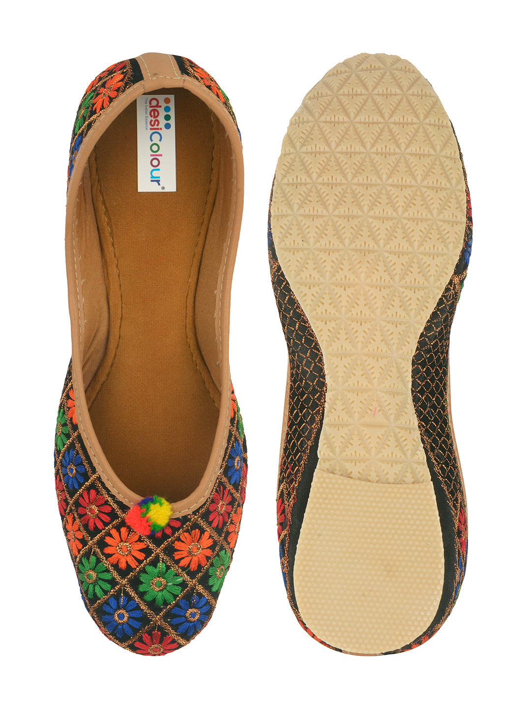 Desi Colour Women Indian Ethnic Footwear-Floral Black
