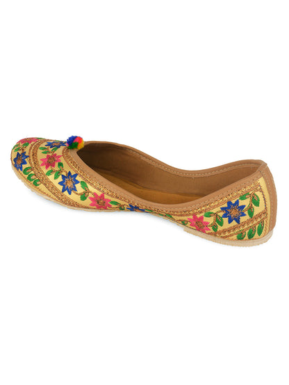 Desi Colour Women Indian Ethnic Footwear-Floral Gold