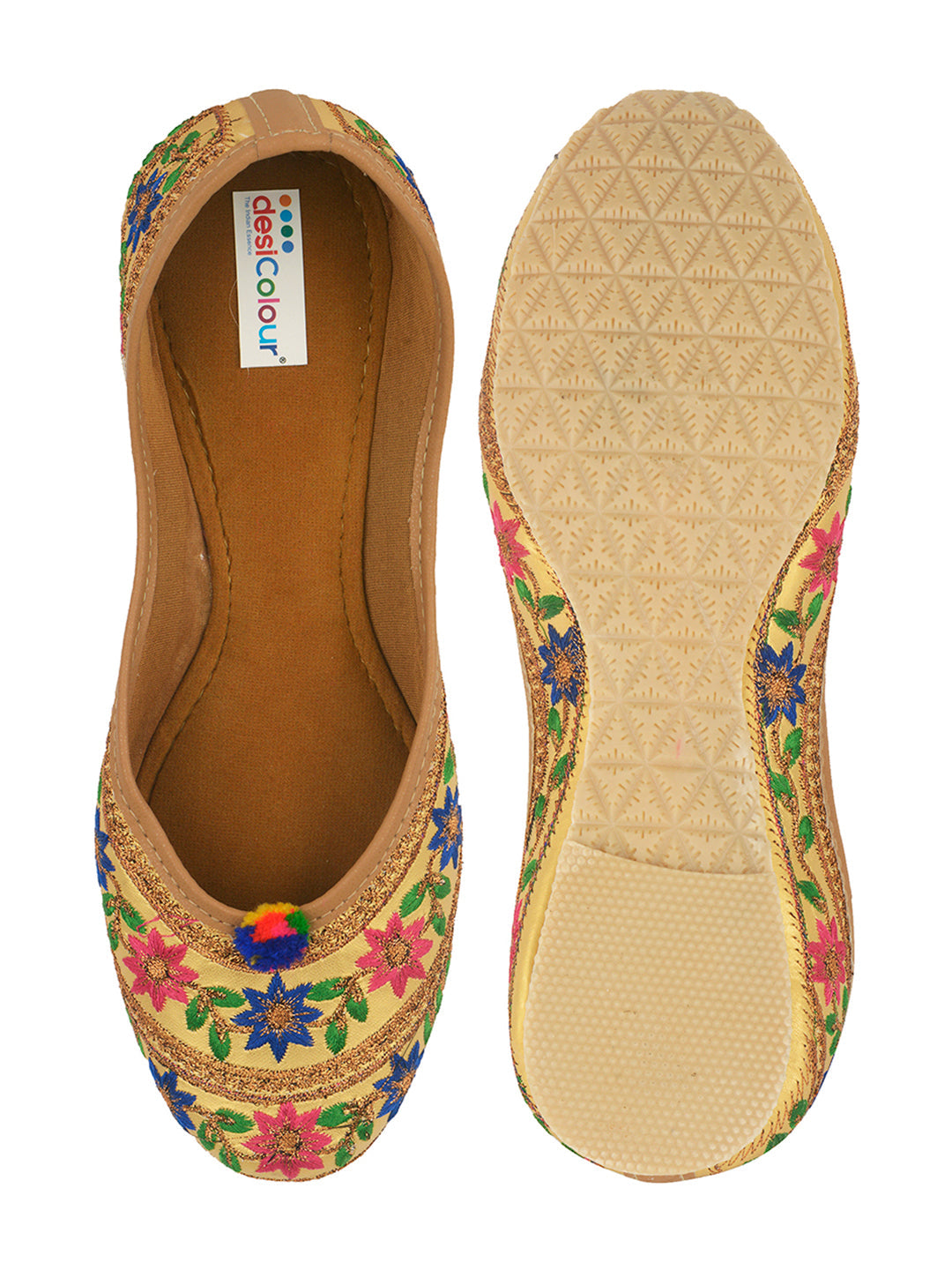 Desi Colour Women Indian Ethnic Footwear-Floral Gold