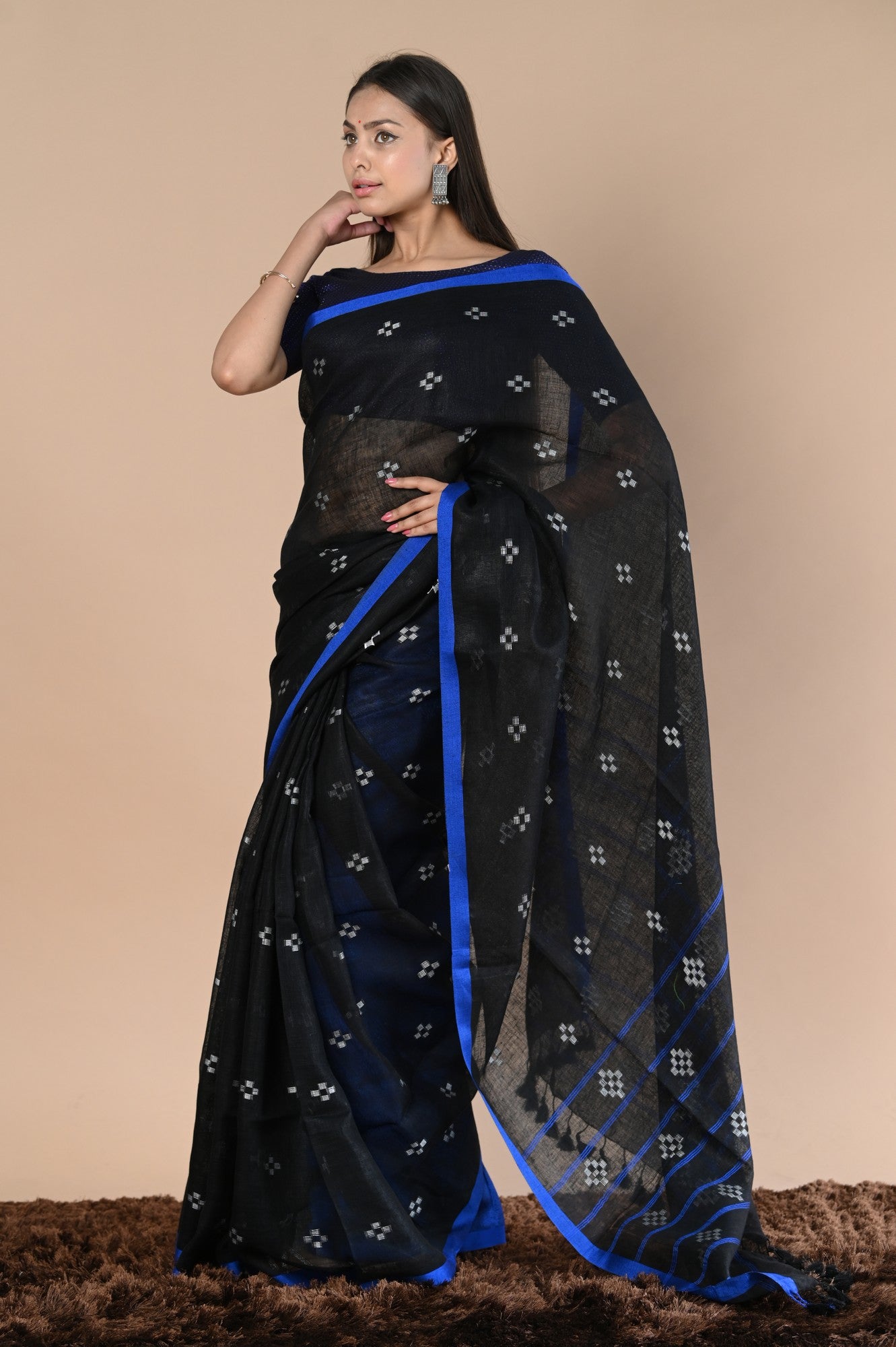 Very Much Indian Pure Linen Saree With Sleek Border and Exclusive Design