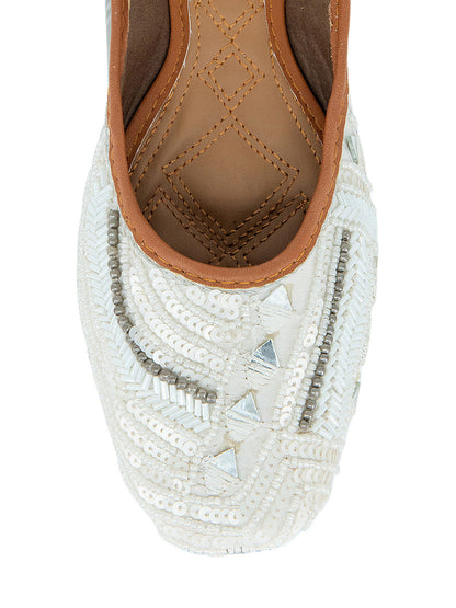 Desi Colour Women Indian Ethnic Footwear-White Mirror Emb