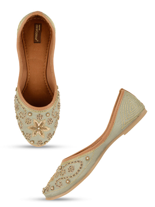 Desi Colour Women Indian Ethnic Footwear-Grey Dabka