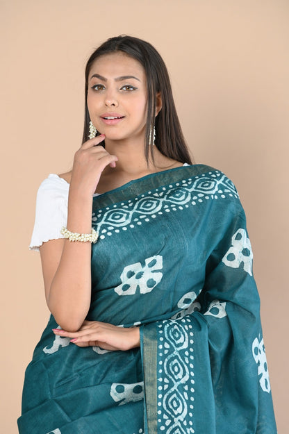Very Much Indian Authentic Handloom Pure Cotton Saree with Hand Batik Work