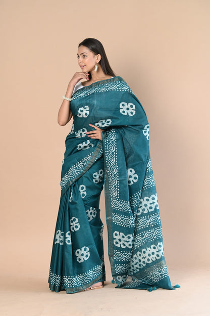 Very Much Indian Authentic Handloom Pure Cotton Saree with Hand Batik Work