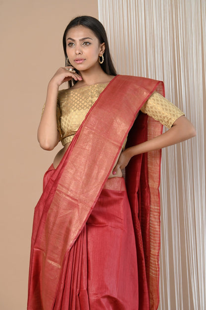 Very Much Indian Exclusive Pure Moonga Tussar Silk Saree With Beautiful Border