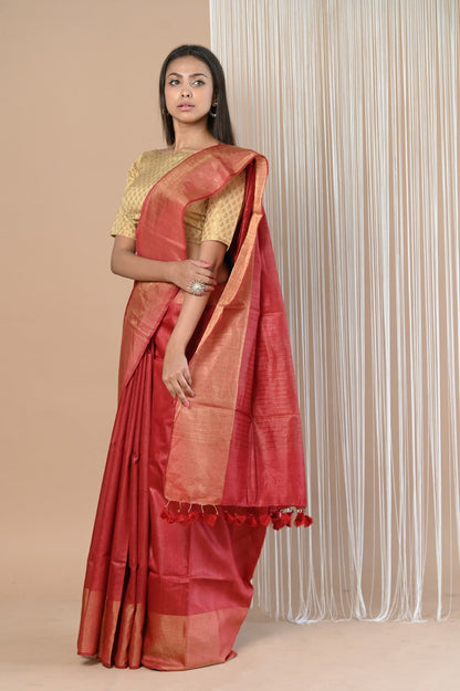 Very Much Indian Exclusive Pure Moonga Tussar Silk Saree With Beautiful Border