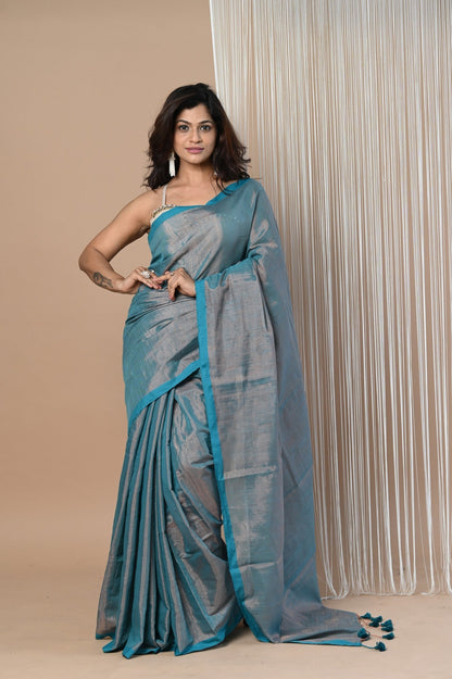 Very Much Indian VMI Exclusive! Handloom Woven Cotton Zari Saree with Beautiful Sleek Border