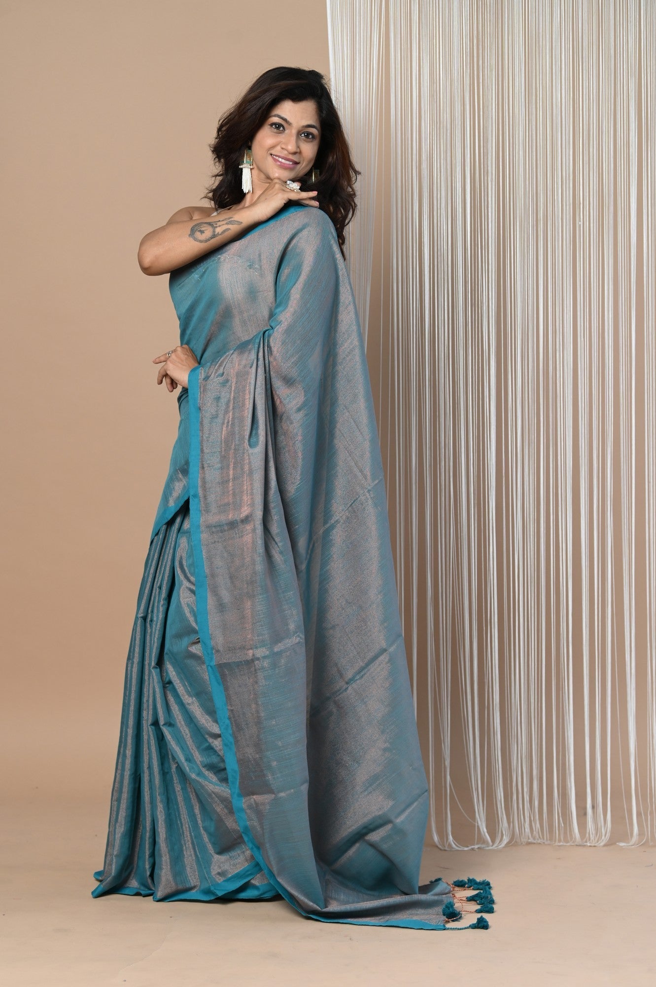 Very Much Indian VMI Exclusive! Handloom Woven Cotton Zari Saree with Beautiful Sleek Border