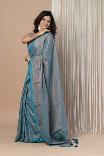 Very Much Indian VMI Exclusive! Handloom Woven Cotton Zari Saree with Beautiful Sleek Border