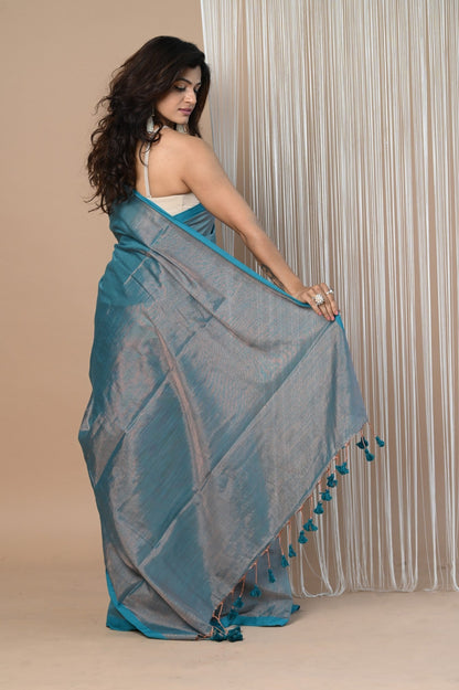 Very Much Indian VMI Exclusive! Handloom Woven Cotton Zari Saree with Beautiful Sleek Border