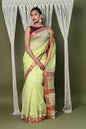 Very Much Indian Handloom Cotton Silk Saree With Sleek Golden Border - chartreuse green