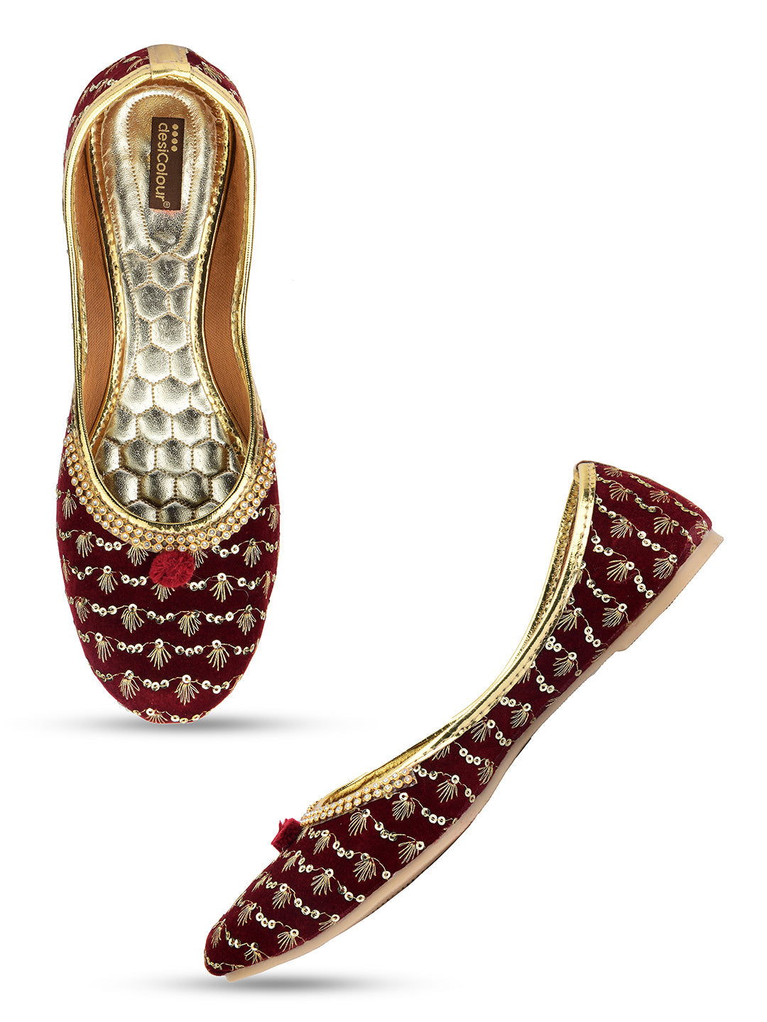 Desi Colour Women Indian Ethnic Footwear-Maroon Star