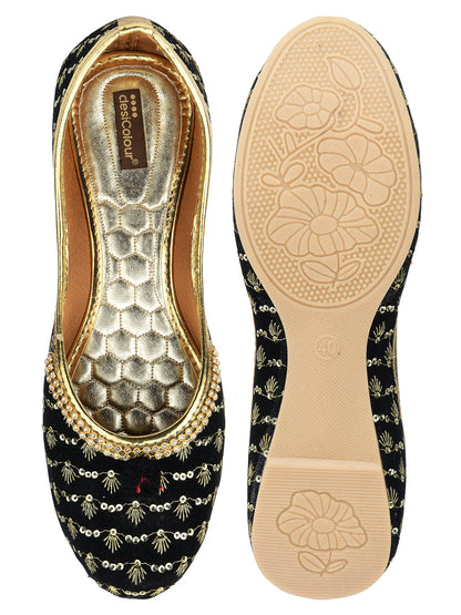 Desi Colour Women Indian Ethnic Footwear-Black Star