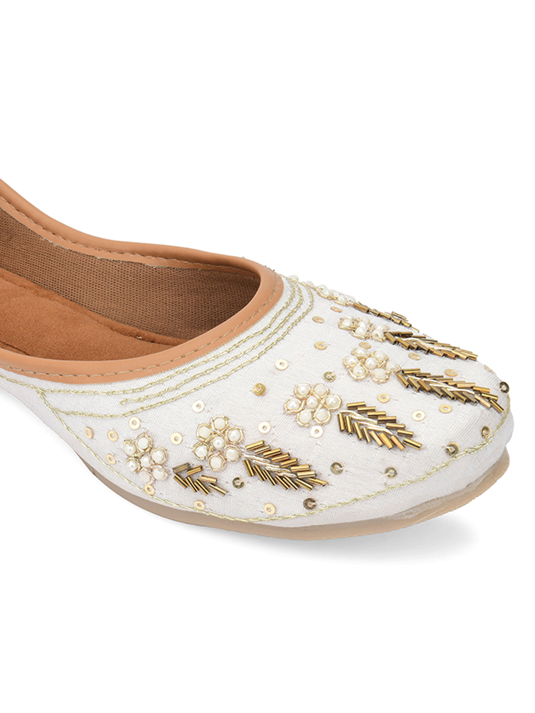 Desi Colour Women Indian Ethnic Footwear-Off white Dabka
