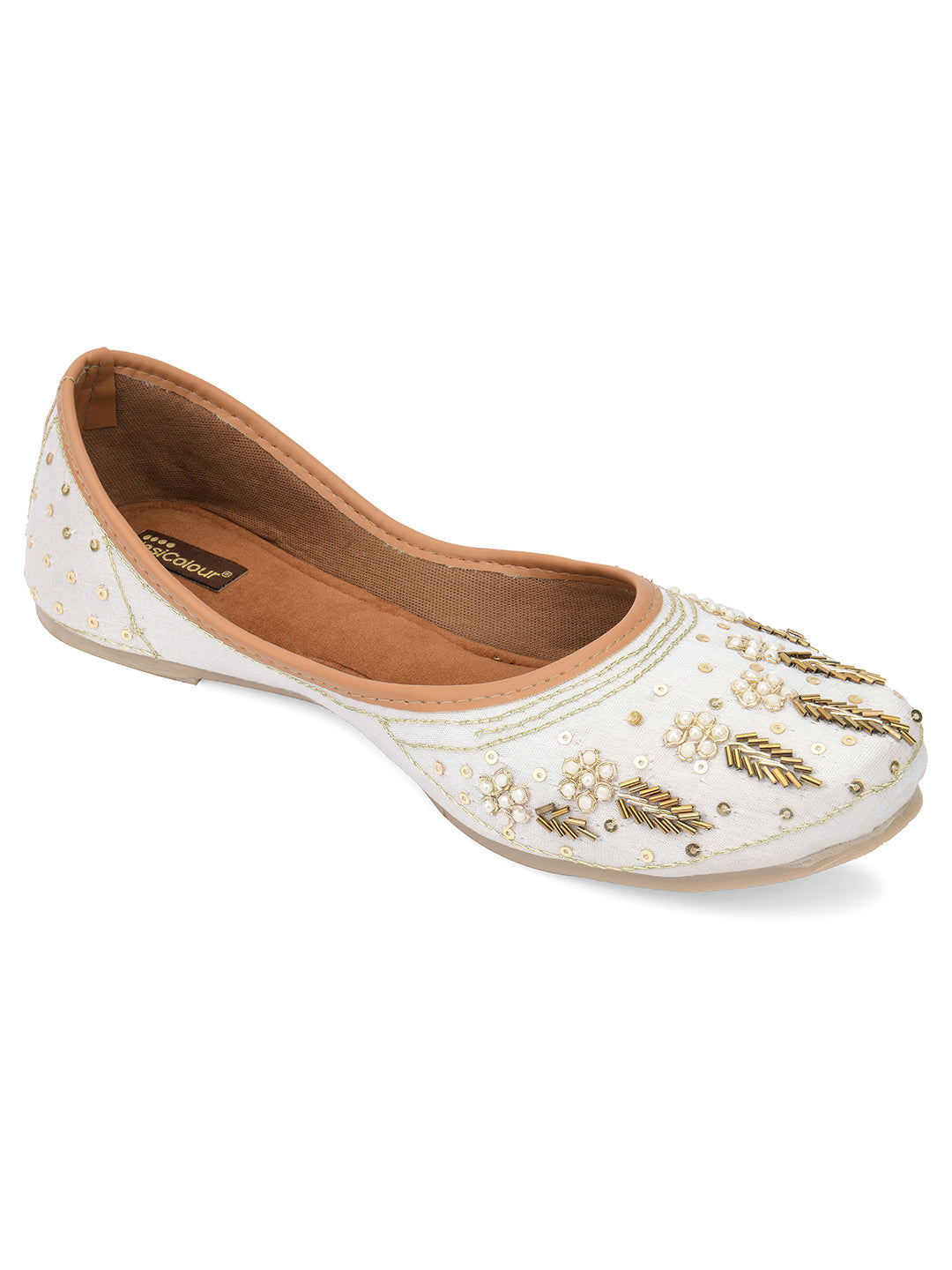 Desi Colour Women Indian Ethnic Footwear-Off white Dabka