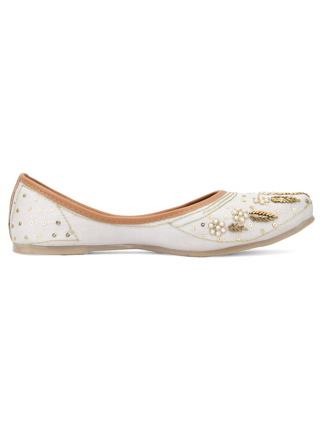 Desi Colour Women Indian Ethnic Footwear-Off white Dabka