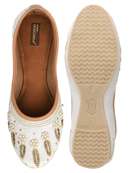 Desi Colour Women Indian Ethnic Footwear-Off white Dabka