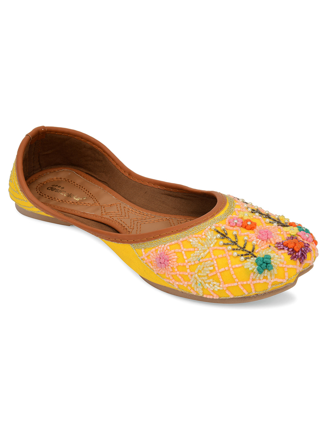 Desi Colour Women Indian Ethnic Footwear-Yellow Emb