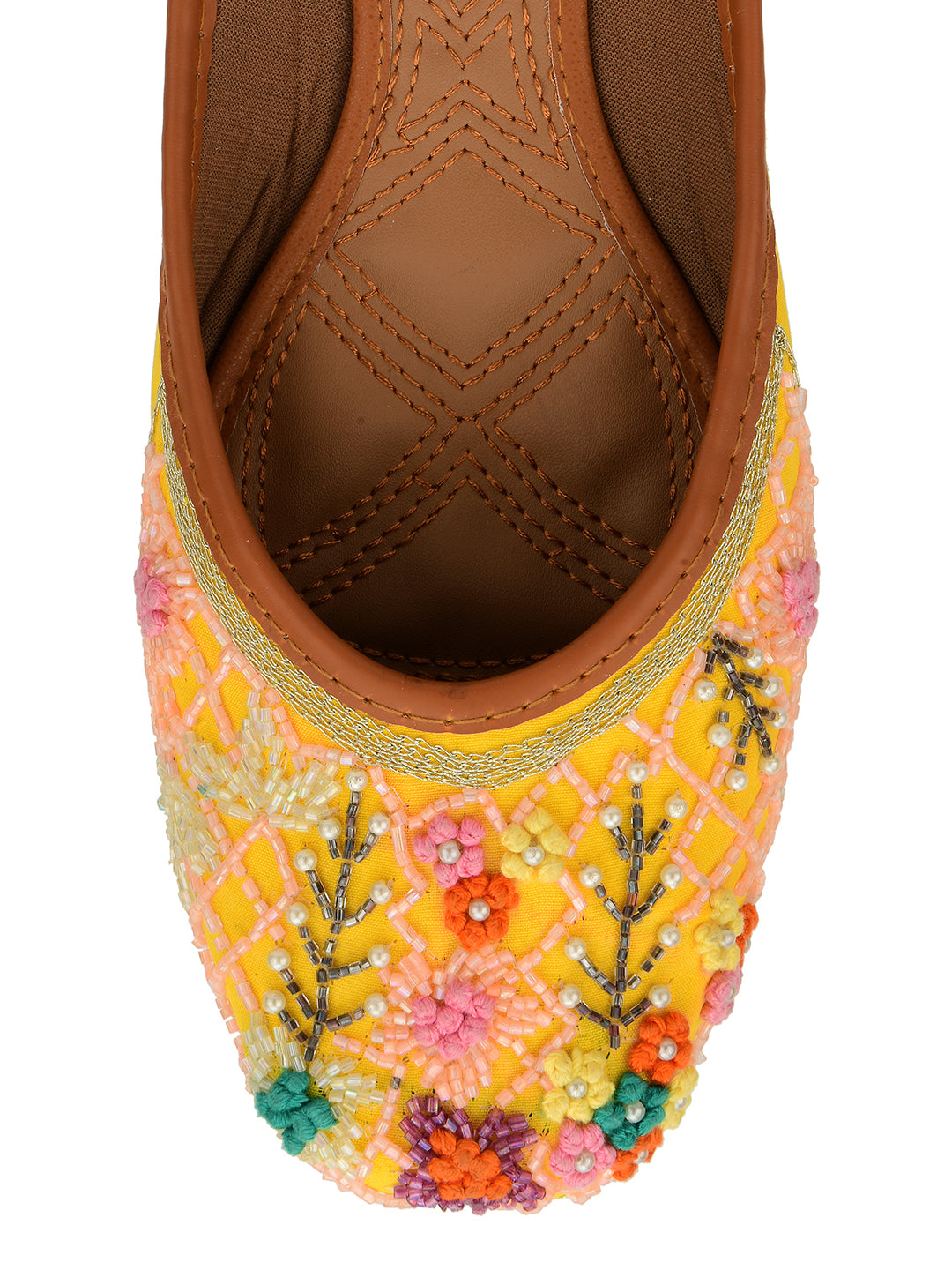 Desi Colour Women Indian Ethnic Footwear-Yellow Emb