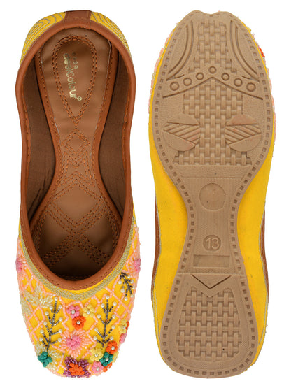 Desi Colour Women Indian Ethnic Footwear-Yellow Emb