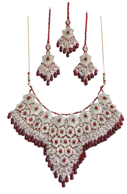 Gold-Polished Alloy Handcrafted Semi Bridal Grand Look Necklace Set - The Pari