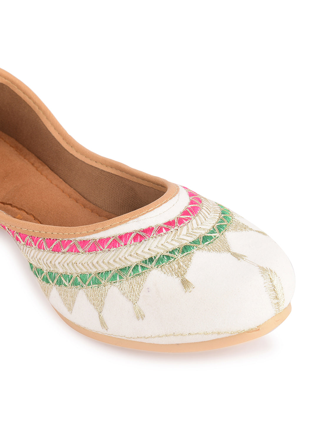 Desi Colour Women Indian Ethnic Footwear-White Zari Work