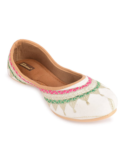 Desi Colour Women Indian Ethnic Footwear-White Zari Work