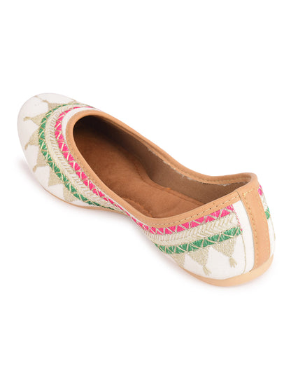 Desi Colour Women Indian Ethnic Footwear-White Zari Work