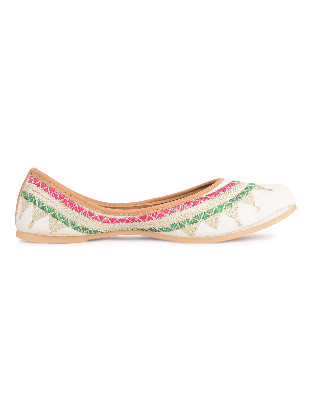 Desi Colour Women Indian Ethnic Footwear-White Zari Work